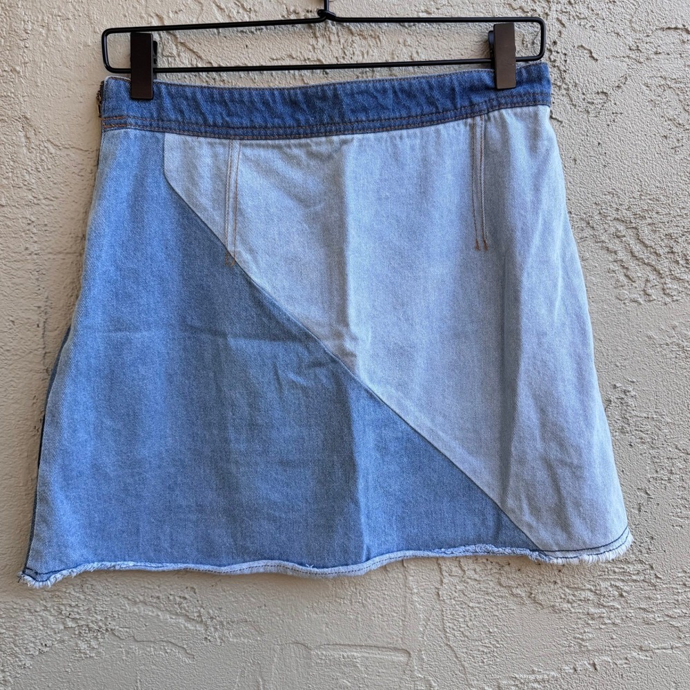 Life In Progress Womens Patchwork Blue Denim Mini Skirt MEDIUM Boho Indie - Picture 8 of 8